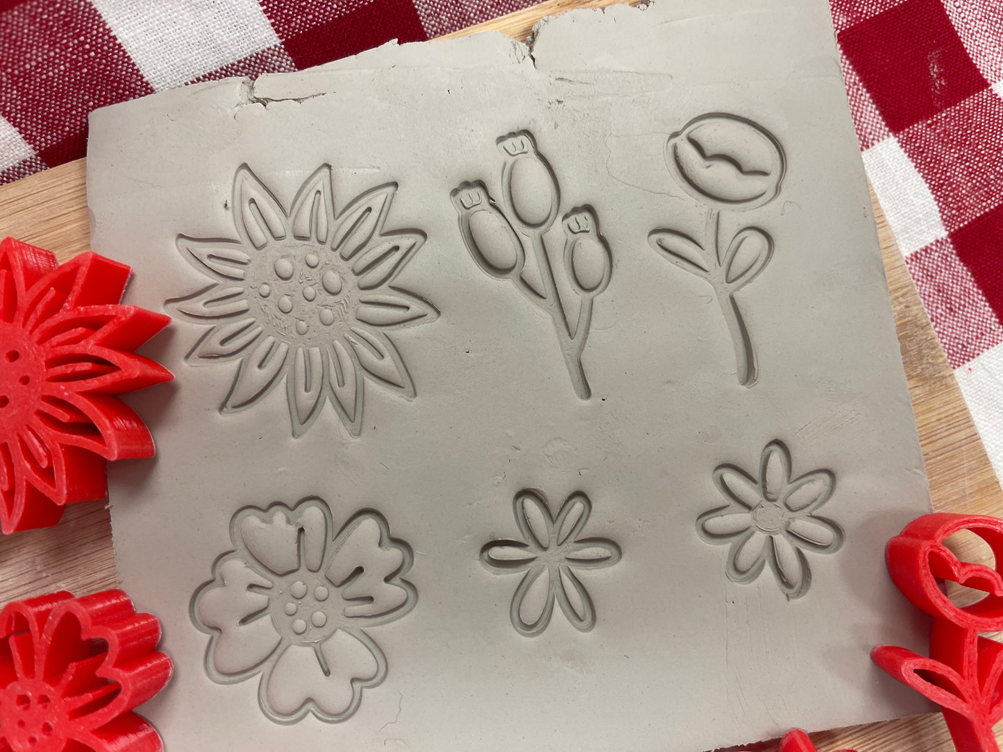 Autumn Elements Stamp Series - Mini Flowers design set of 6, plastic 3D printed, Pottery Tool