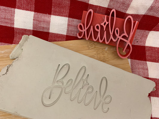 Christmas casual "Believe" word stamp - plastic 3D printed, multiple sizes