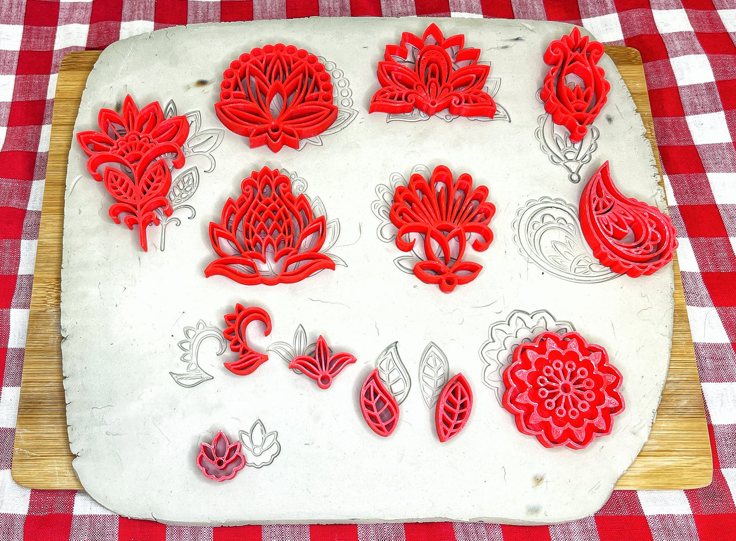 Henna Lotus Dots, Pottery Stamp - plastic 3d printed, multiple sizes available