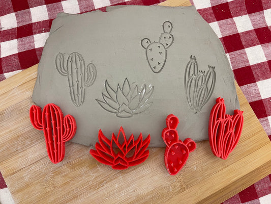 Cactus / Succulent Set Pottery Stamp - available as a set or each, plastic 3D printed, multiple sizes