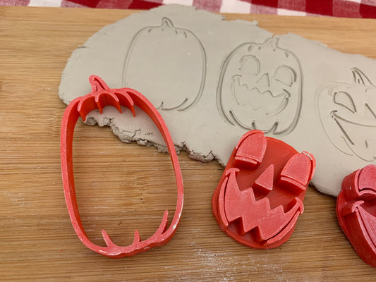 Pottery Stamp, Halloween pumpkin tall w/ optional face design - multiple sizes