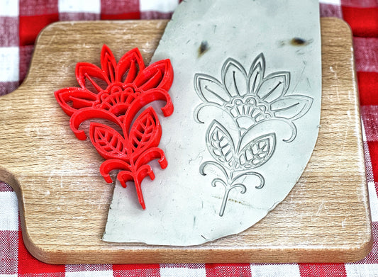 Henna Flower, Pottery Stamp - plastic 3d printed, multiple sizes available