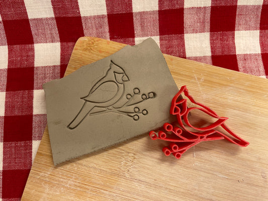 Cardinal on Branch Pottery Stamp - plastic 3D printed, multiple sizes available