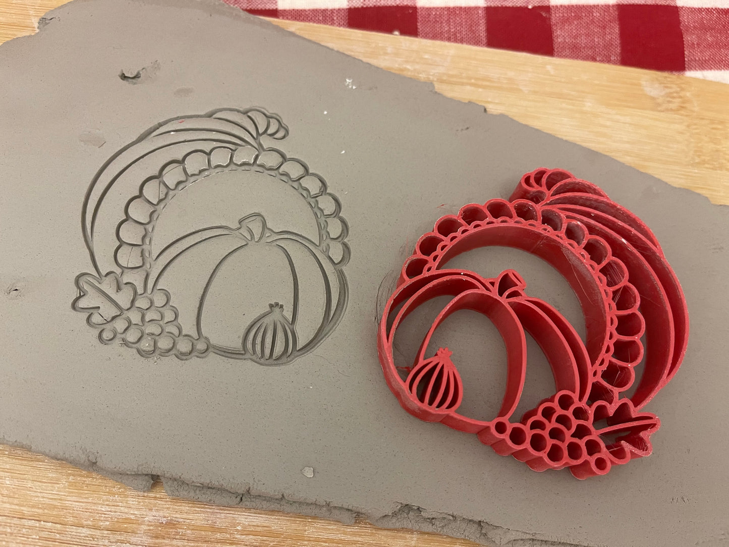 Cornucopia Design, Pottery Stamp or Stencil w/ optional cutter - plastic 3d printed, multiple sizes