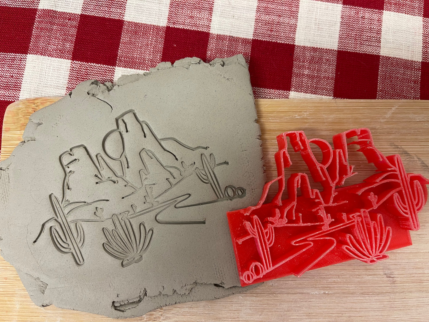 Pottery Stamp, Desert canyon scene design, from the March 2023 mystery box, plastic 3d printed, multiple sizes available