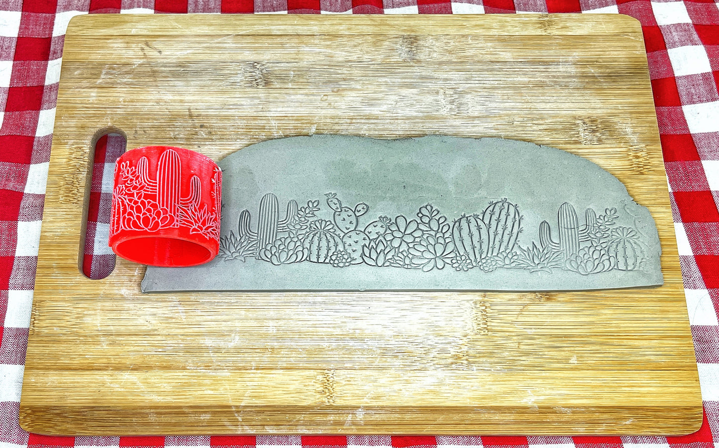 NEW size added - Cacti Pottery Roller - Border Stamp, Repeating pattern, Plastic 3d printed