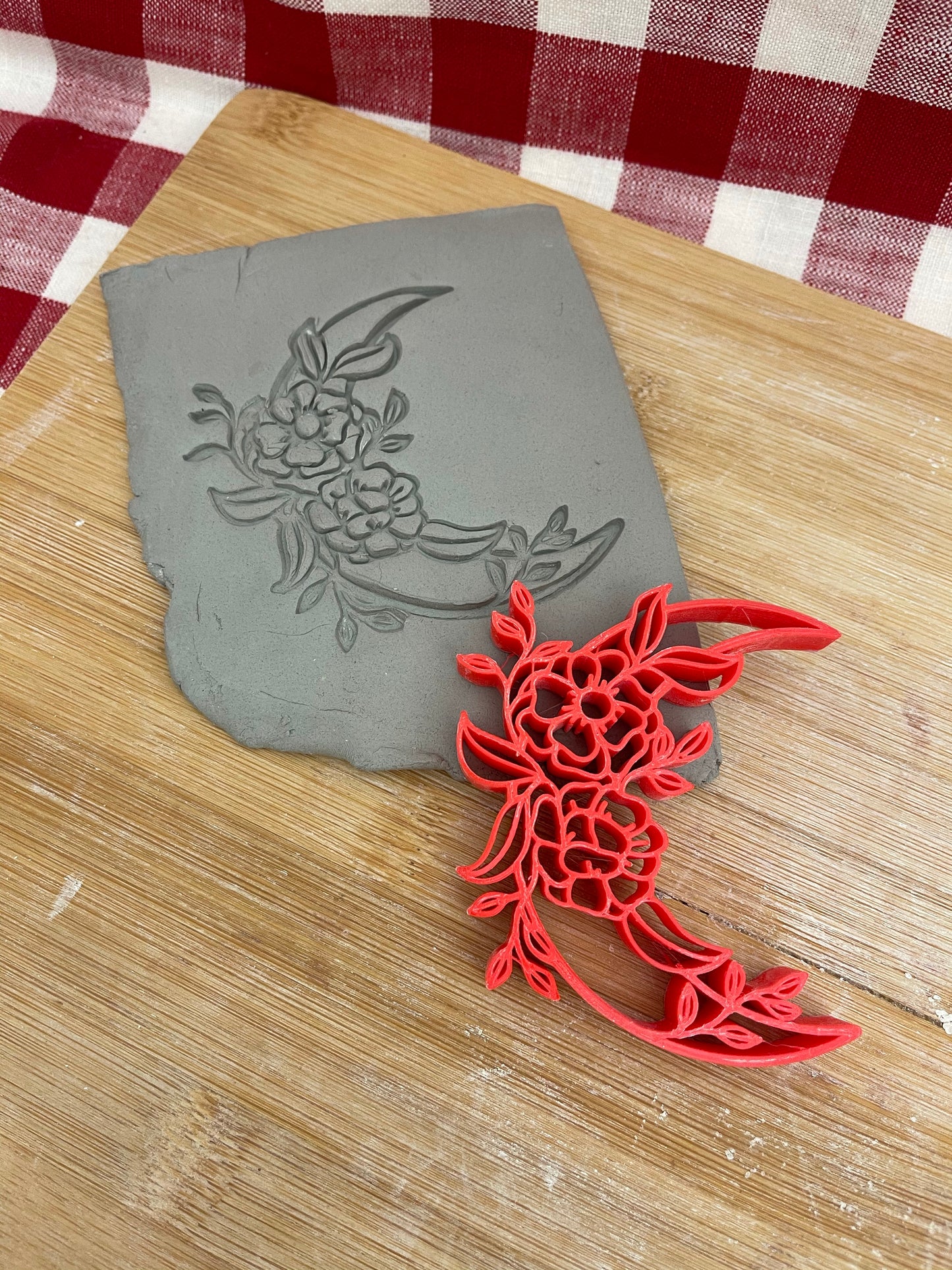 Floral Moon stamp - plastic 3D printed, multiple sizes