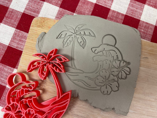 Beach scene stamp - March 2023 mystery box, plastic 3d printed, multiple sizes available