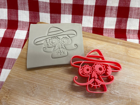 Sugar Skull with Mustache/Hat stamp, Day of the Dead design, multiple sizes