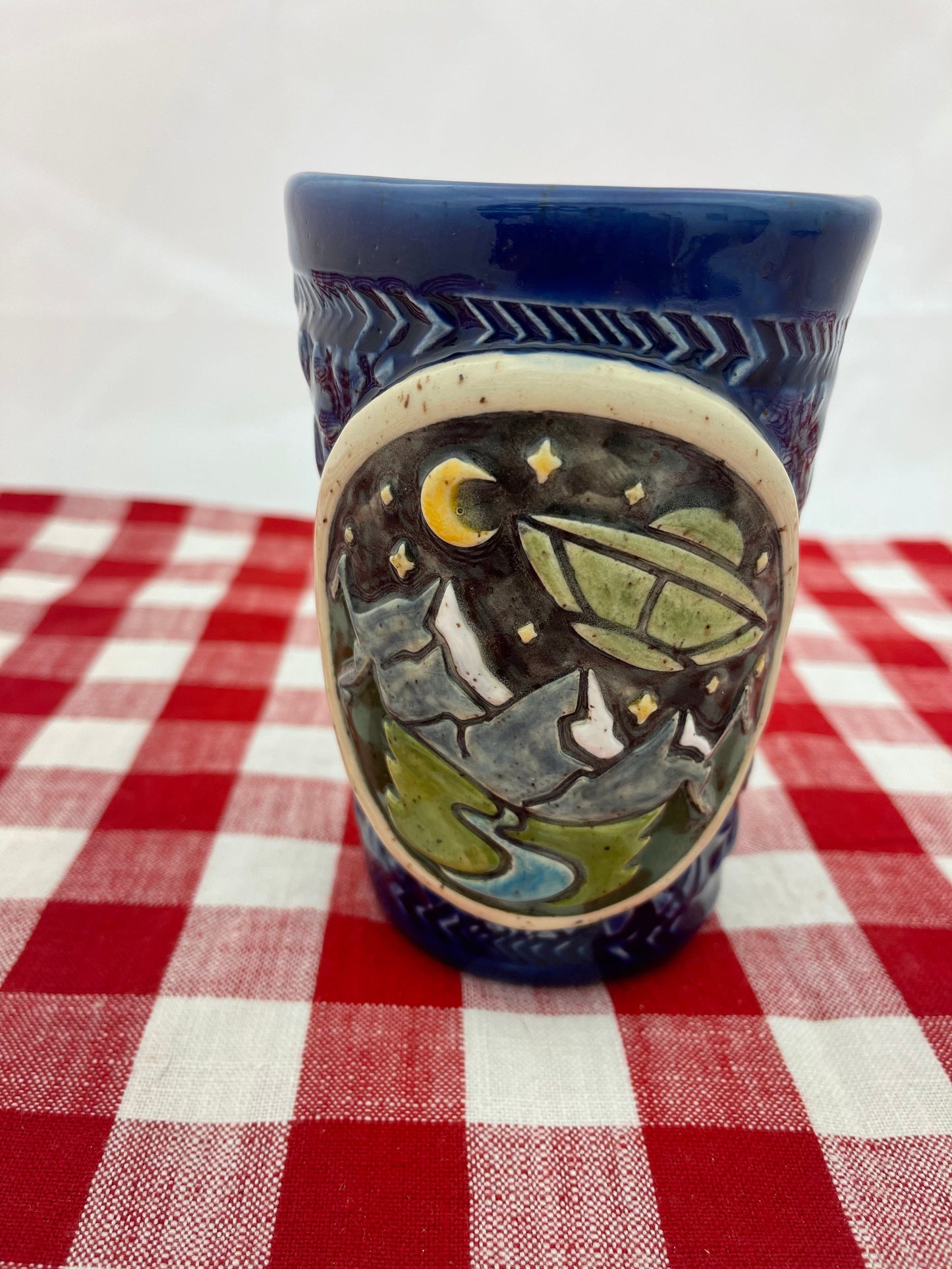 UFO Mountain scene stamp - plastic 3D printed, multiple sizes
