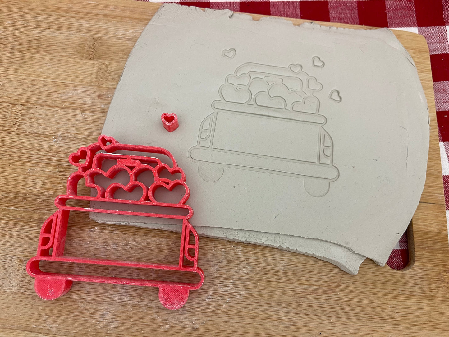 Pottery Stamp, Vintage Truck with hearts design - multiple sizes