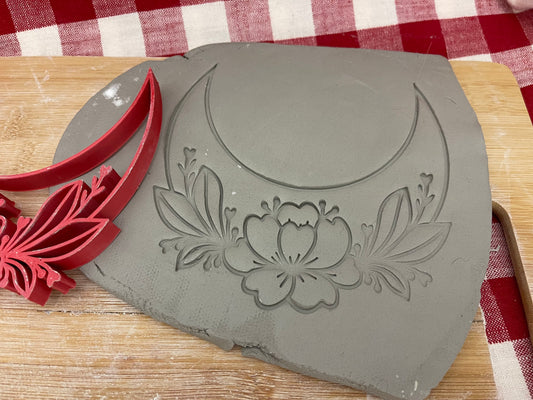 Floral Moon 2 stamp - plastic 3D printed, multiple sizes