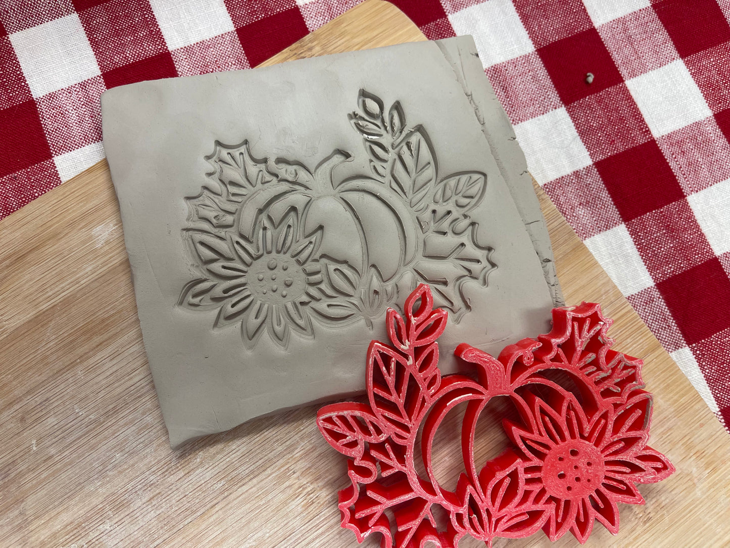 Autumn Stamp Series - Autumn Pumpkin with Sunflower stamp, plastic 3D printed, multiple sizes