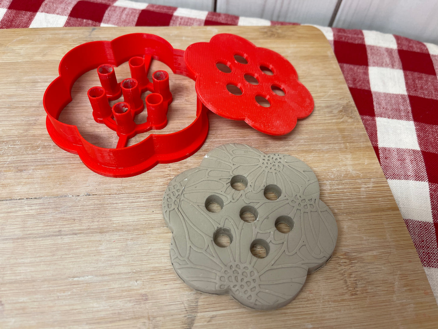 Flower Frog Clay Cutter w/ Press - Scallop Design with Holes or Holes Only Template, Plastic 3d printed