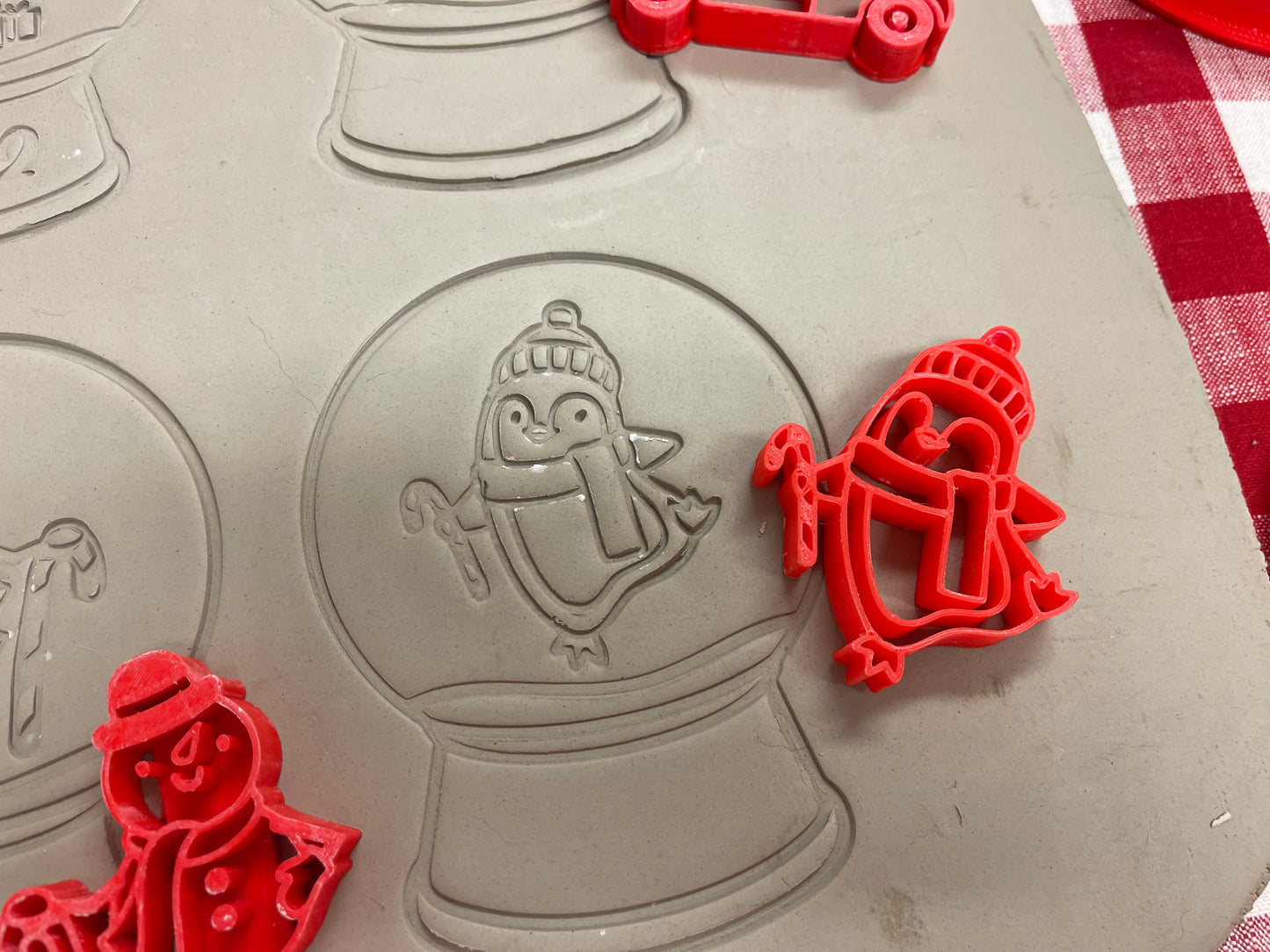 Pottery Stamp, Christmas Snow Globe designs, with multiple designs and optional cookie cutter ornament, as a set or individual - multiple sizes