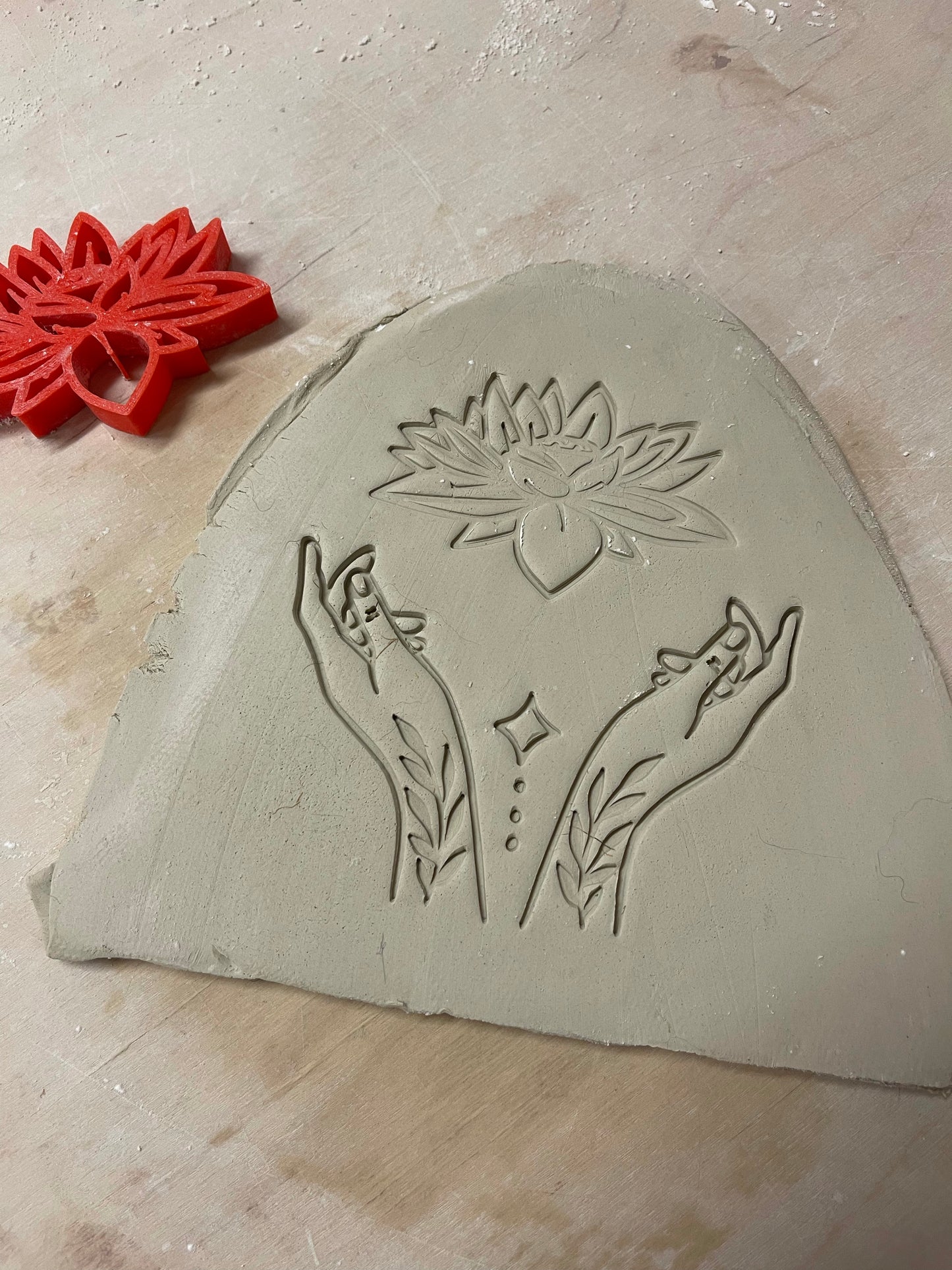 Pottery Stamp, Lotus flower design, Each or set - multiple sizes