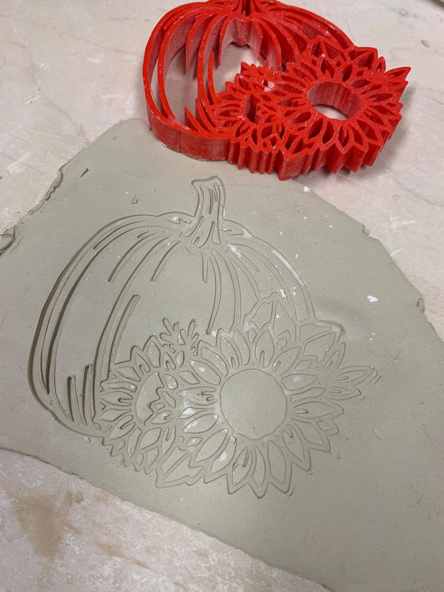 Pottery Stamp, Fall pumpkin w/ sunflower design - multiple sizes