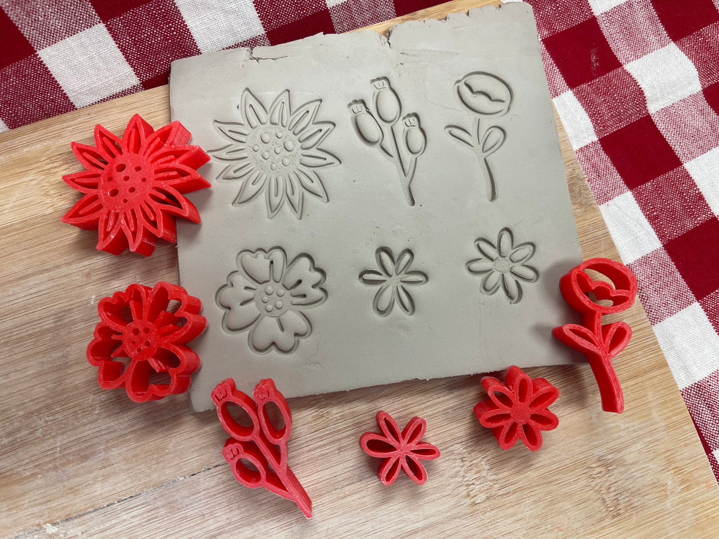 Autumn Elements Stamp Series - Mini Flowers design set of 6, plastic 3D printed, Pottery Tool