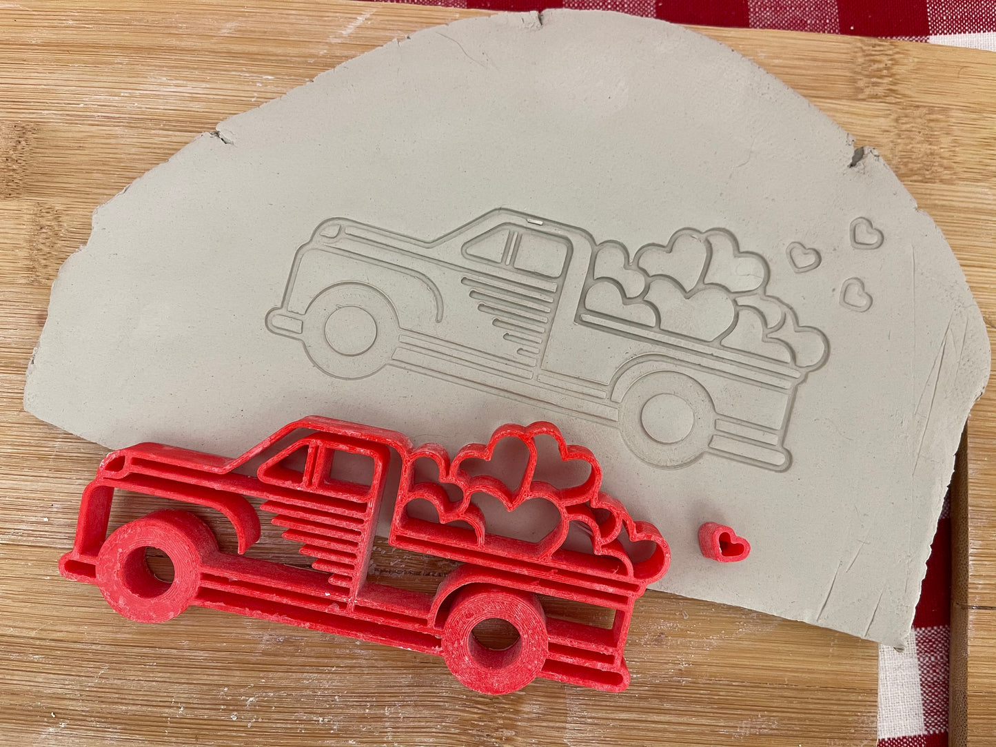 Pottery Stamp, Vintage Truck with hearts design - multiple sizes