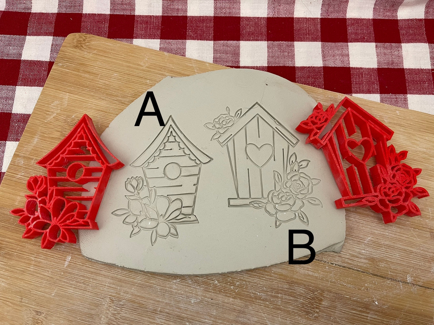 Birdhouse w/ flowers pottery stamp - Each or set, Pottery Tool, plastic 3d printed, multiple sizes
