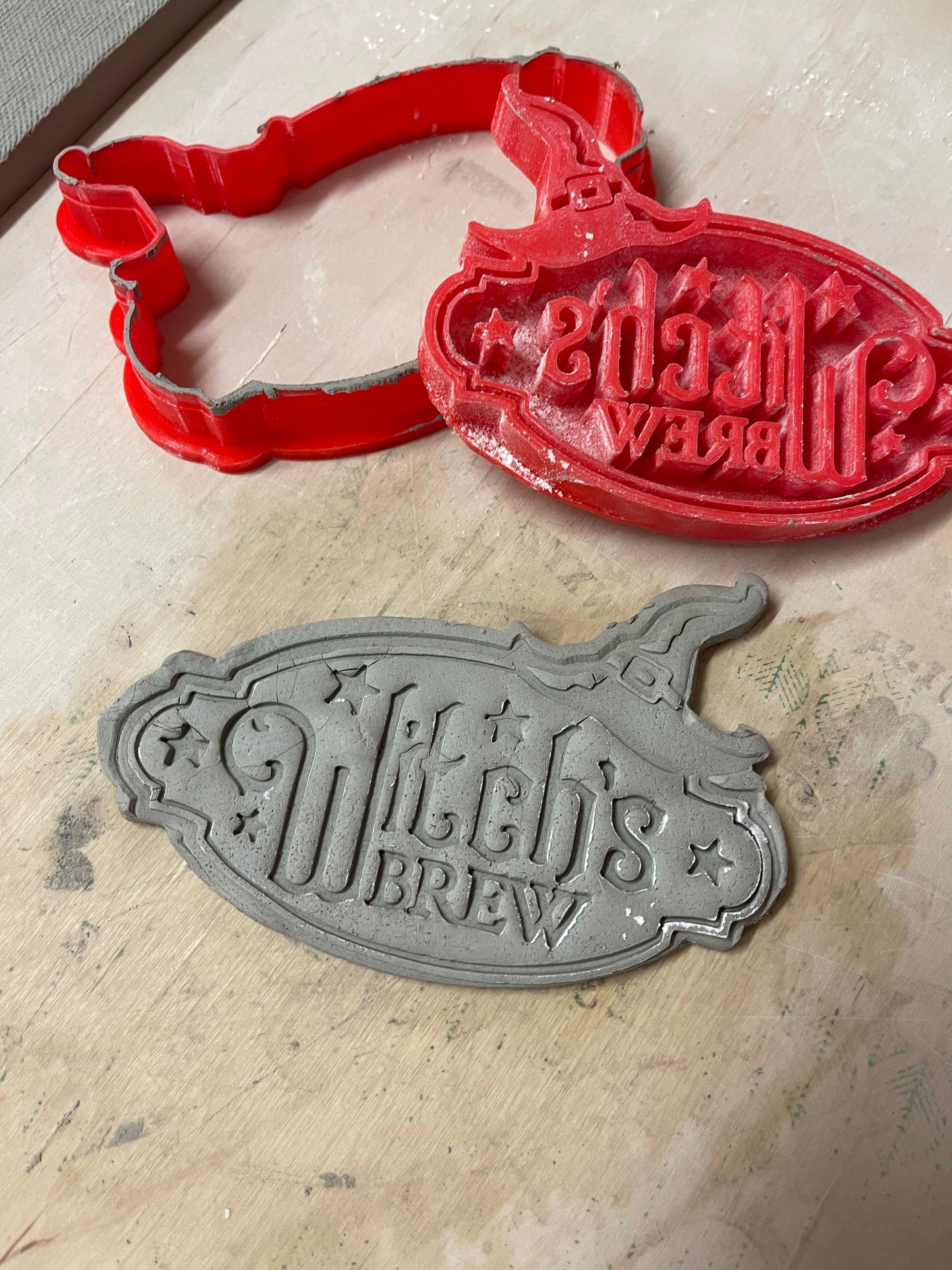 "Witch's Brew" word stamp, w/ optional ornament cutter - plastic 3D printed, multiple sizes