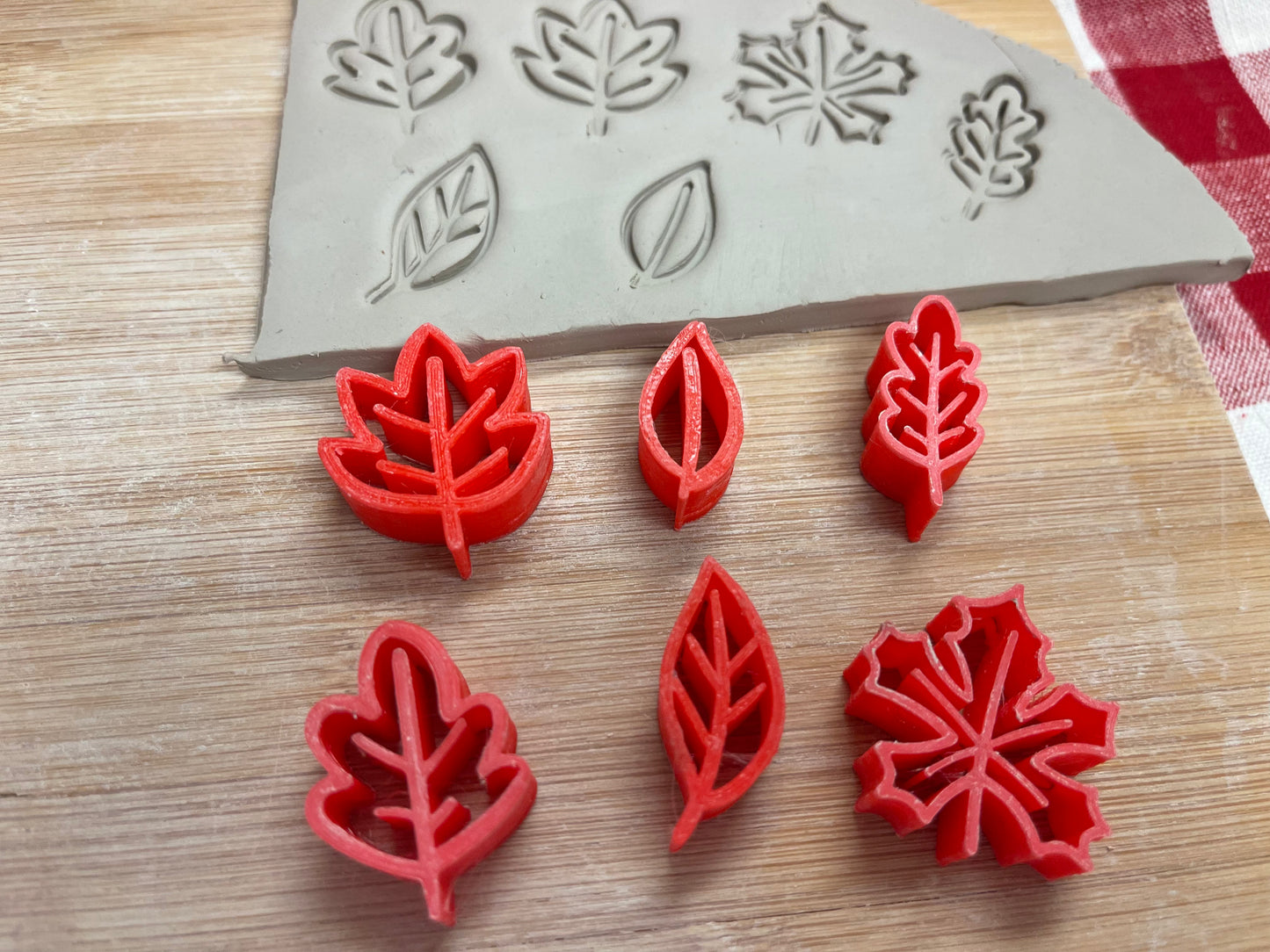 Autumn Elements Stamp Series - Mini Leaves design set of 6, plastic 3D printed, Pottery Tool