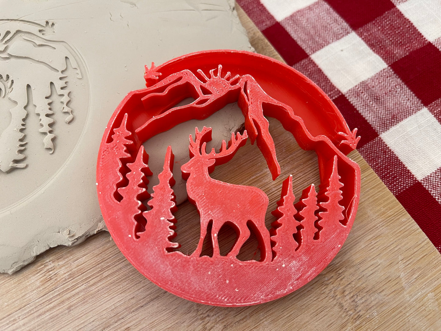 Pottery Stamp, Elk, mountain scene design - multiple sizes available