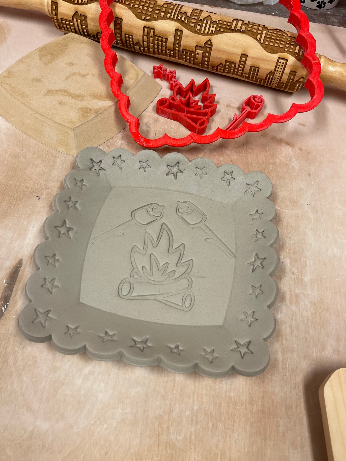 Camp Fire, Marshmallows pottery stamp, Camping doodle series - Pottery Tool, plastic 3d printed, multiple sizes available