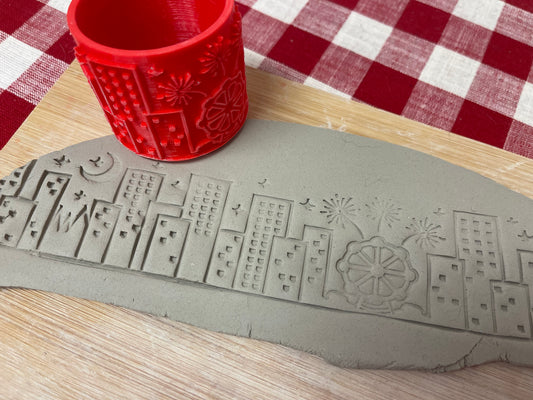 City Scape Texture Roller - from the March 2023 mystery box, repeating pattern, plastic 3D printed