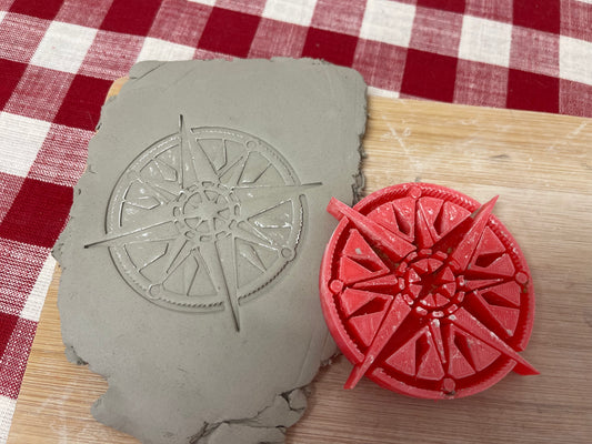 Pottery Stamp, Compass design, from the March 2023 mystery box, multiple sizes available