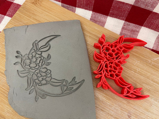 Floral Moon stamp - plastic 3D printed, multiple sizes