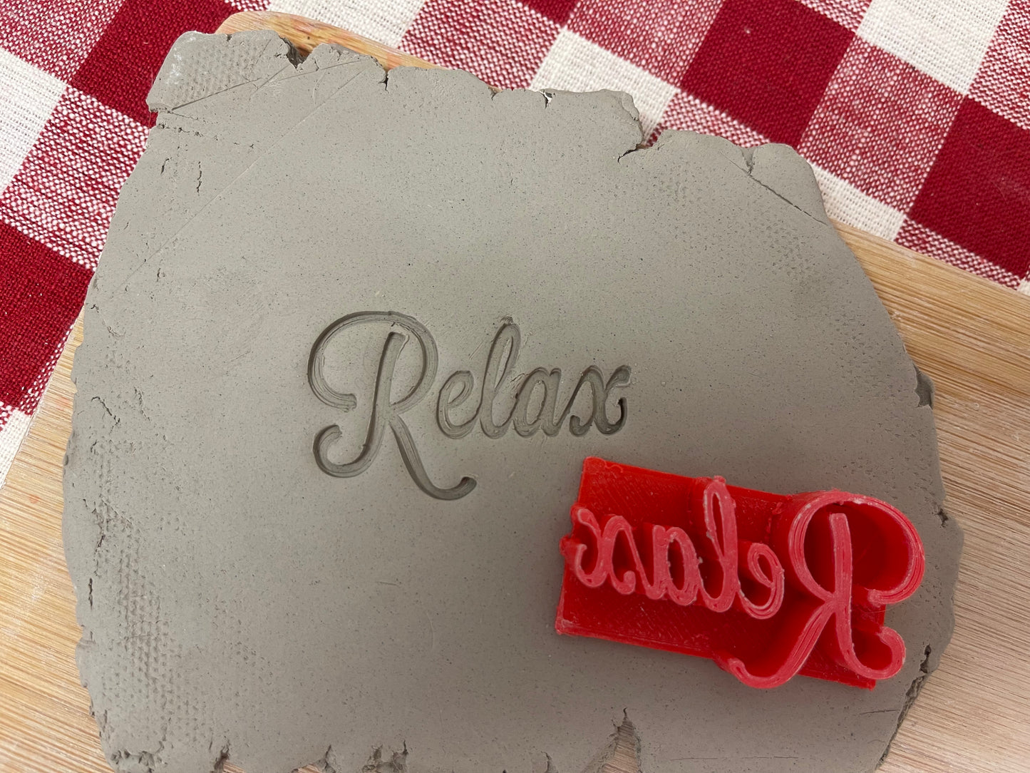 "Relax" word stamp - March 2023 mystery box, plastic 3D printed. multiple sizes available