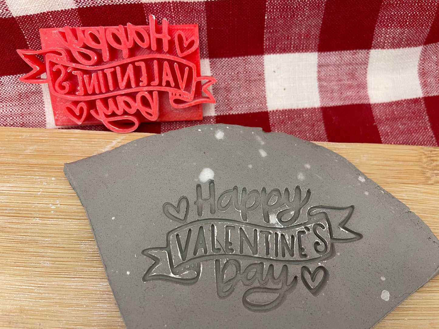 "Happy Valentine’s Day” pottery stamp - plastic 3d printed, multiple sizes available