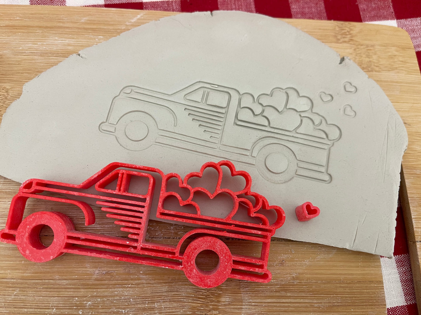 Pottery Stamp, Vintage Truck with hearts design - multiple sizes