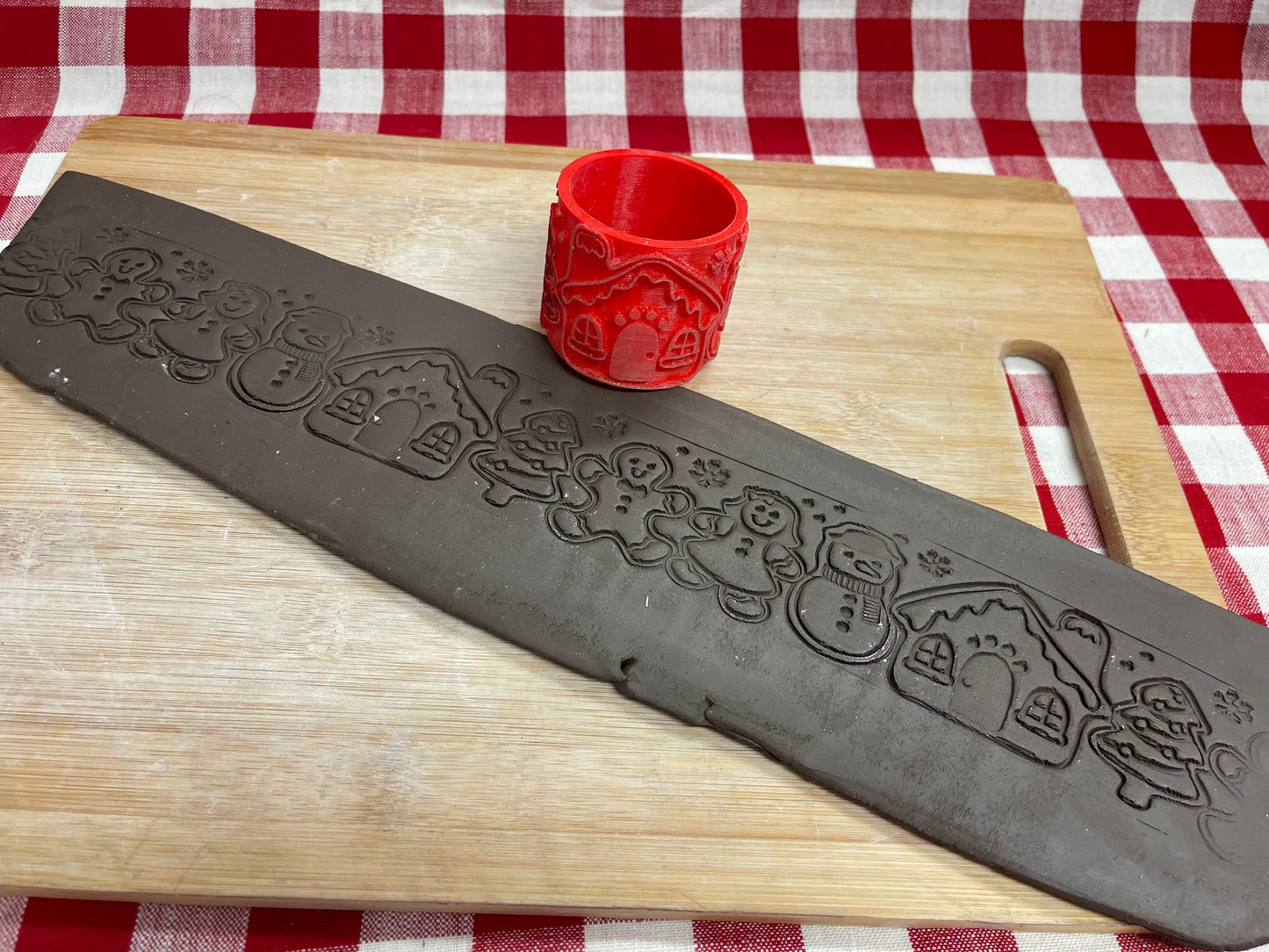 NEW size added - Christmas Gingerbread Cookies Pottery Roller - Border Stamp, Repeating Pattern, Plastic 3D printed
