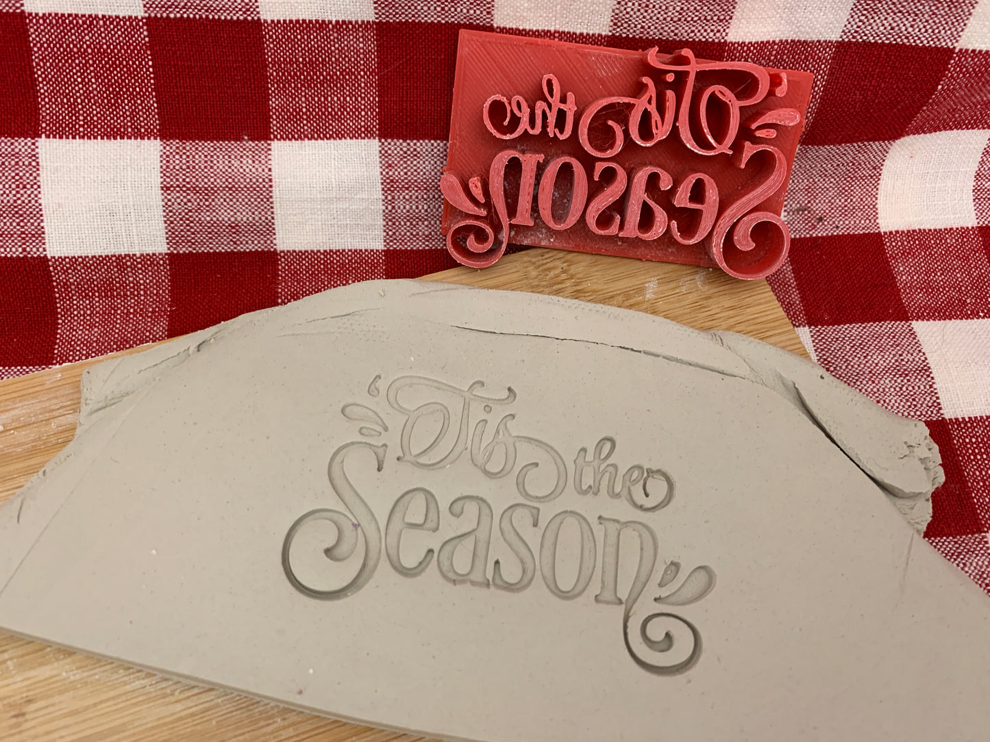 Pottery Stamp, Christmas formal "Tis the Season" saying design - multiple sizes