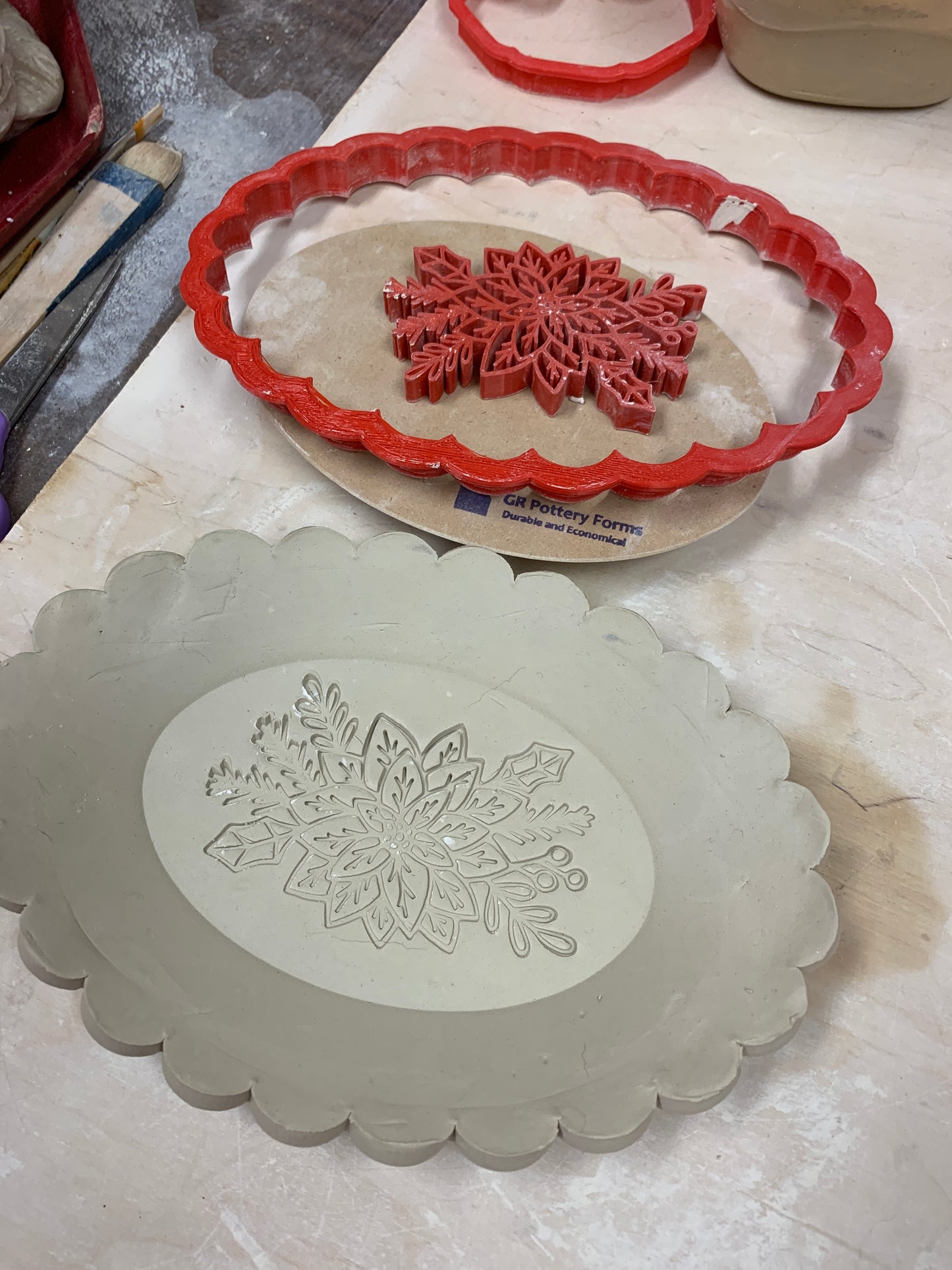 Pottery Stamp, Poinsettia with branches design - multiple sizes