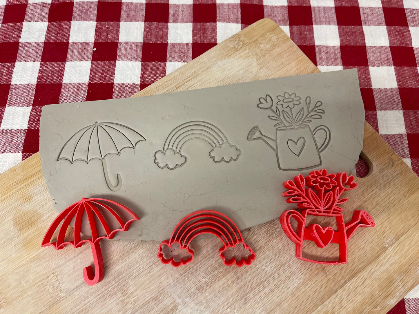 Spring Elements stamp Series - Umbrella, Rainbow, Watering Can flowers designs, each or set, plastic 3D printed