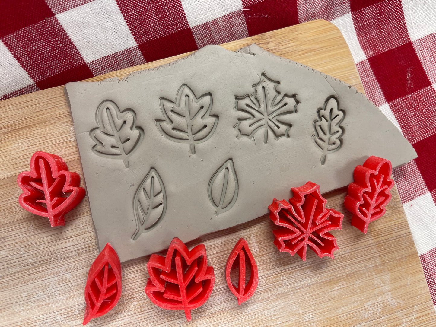 Autumn Elements Stamp Series - Mini Leaves design set of 6, plastic 3D printed, Pottery Tool