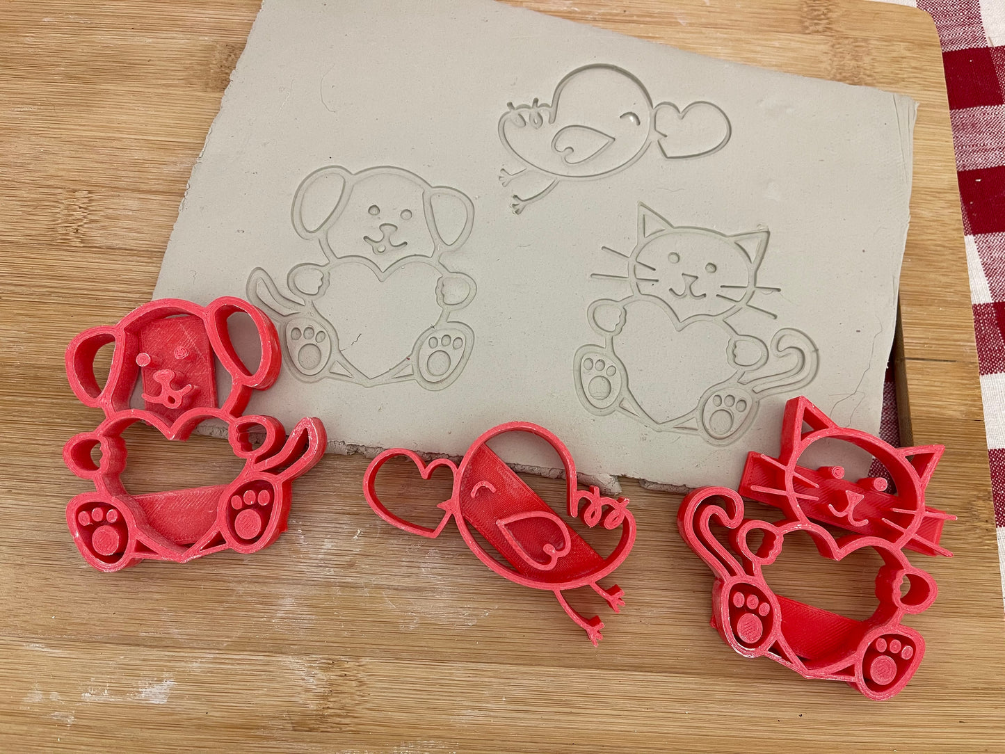 Valentine Heart Animal stamps - plastic 3D printed, Each or Set, multiple sizes