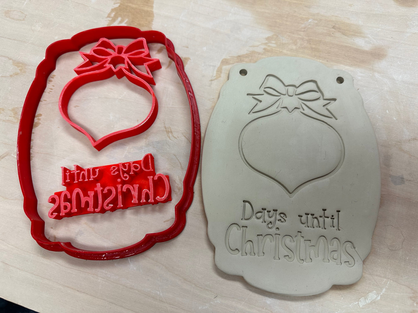 Ornament with bow, mini or Frame - Christmas pottery stamp, w/optional ornament cutter - Pottery Tool, plastic 3d printed, multiple sizes available