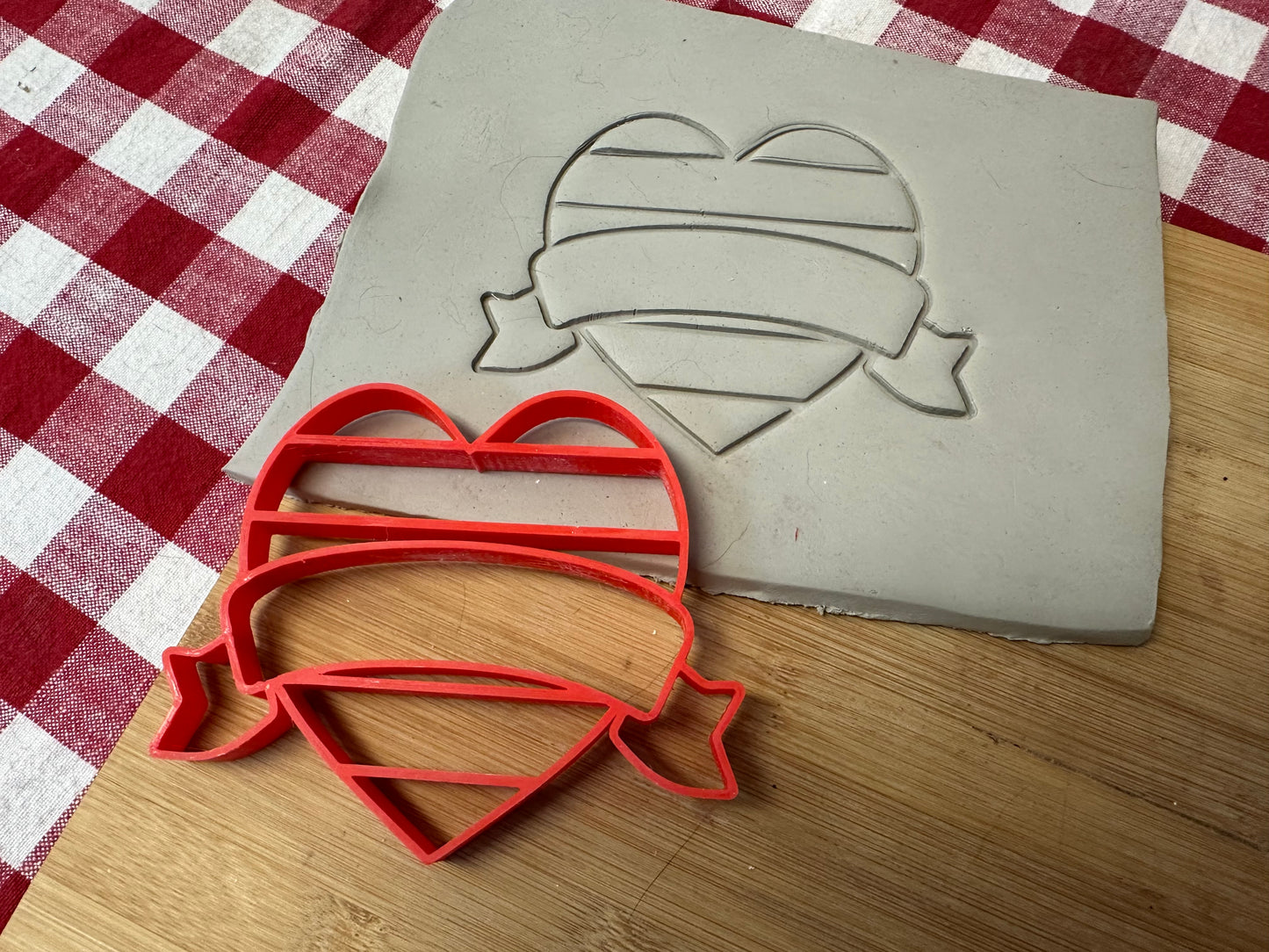 Rainbow striped Heart with Banner Pottery Stamp - multiple sizes, add your own words or name, pride