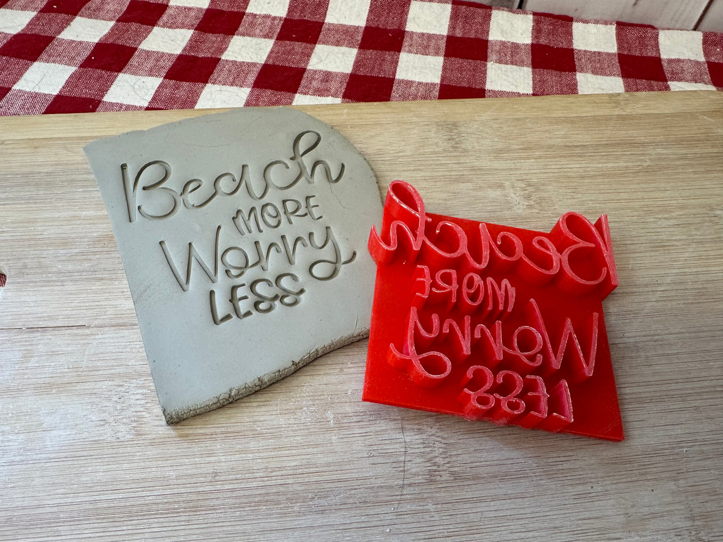 "Beach More Worry Less" word stamp - plastic 3D Printed, Multiple Sizes Available