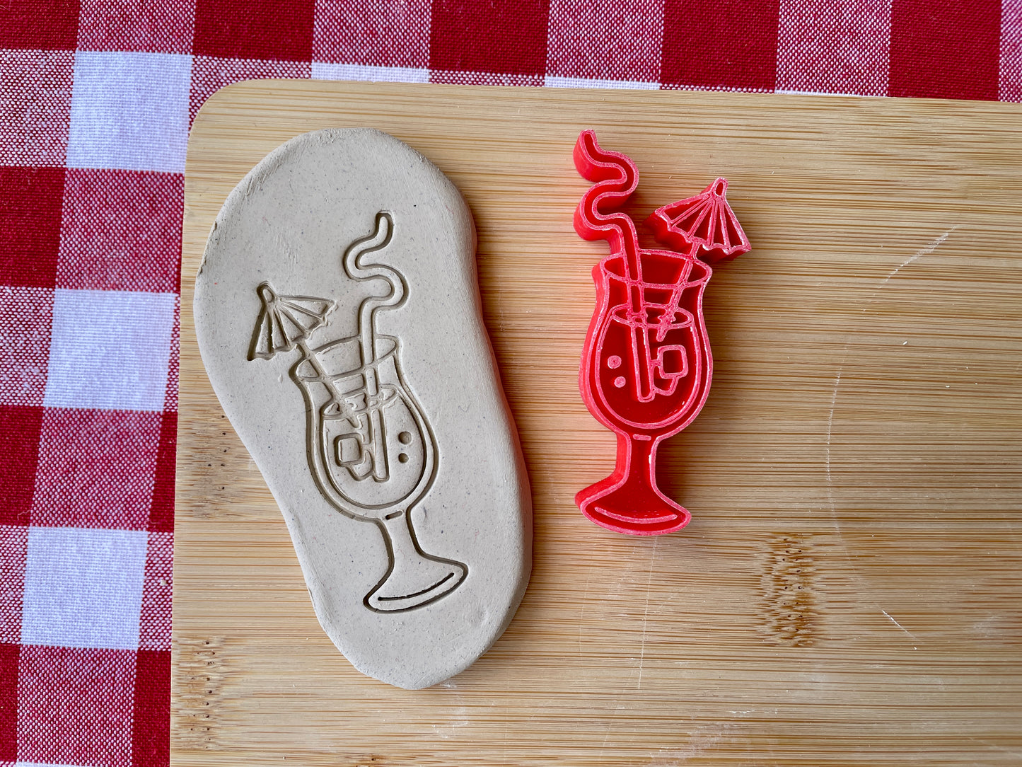 Cocktail Drink with umbrella and straw Pottery Stamp - April 2026 - Beach Themed Mystery Box, multiple sizes available