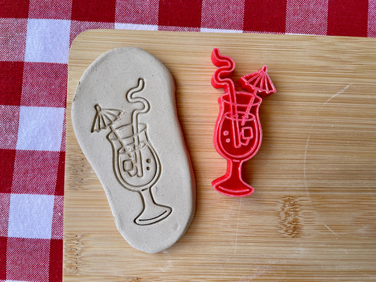 Cocktail Drink with umbrella and straw Pottery Stamp - April 2026 - Beach Themed Mystery Box, multiple sizes available