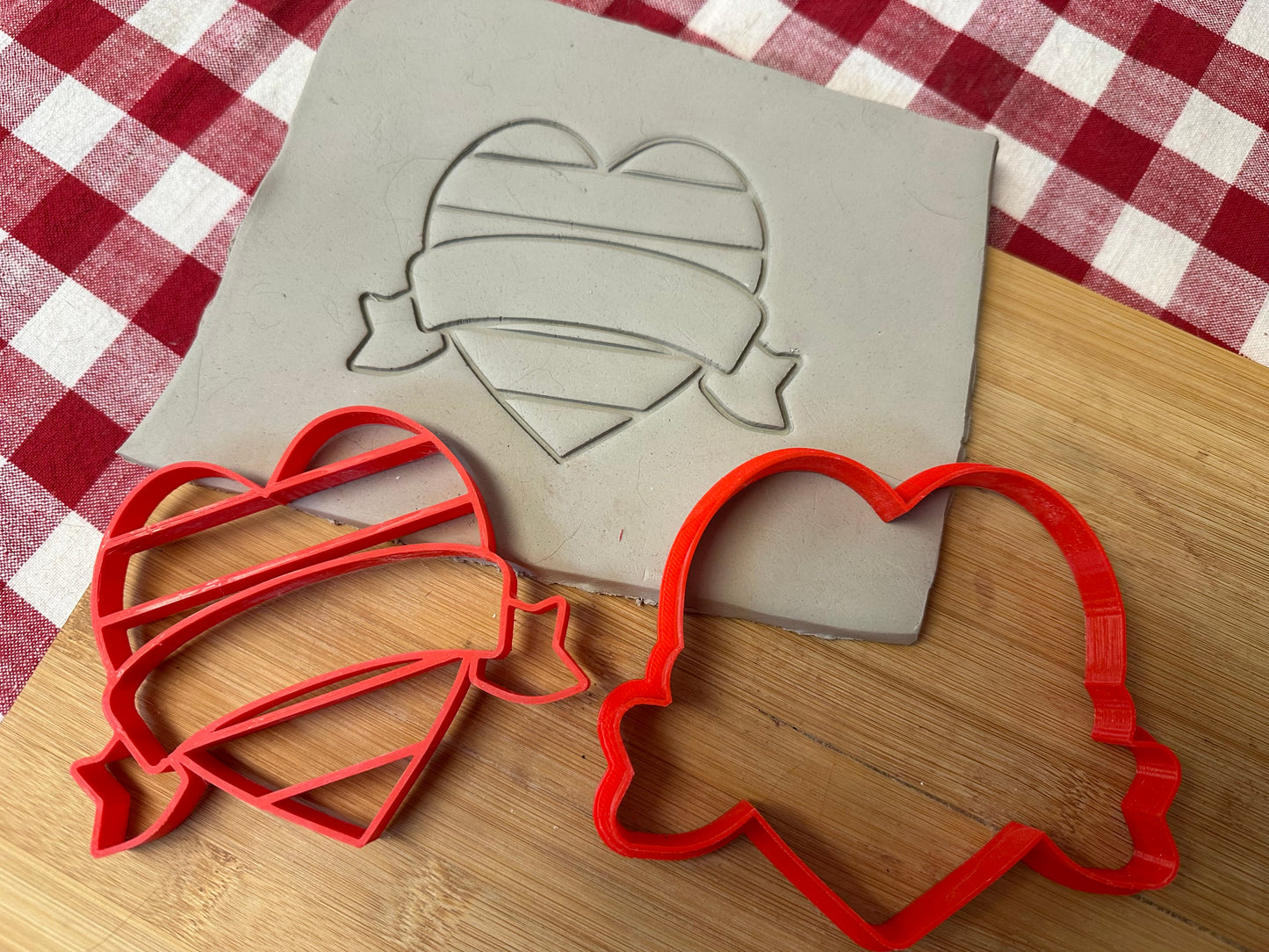 Rainbow striped Heart with Banner Pottery Stamp - multiple sizes, add your own words or name, pride