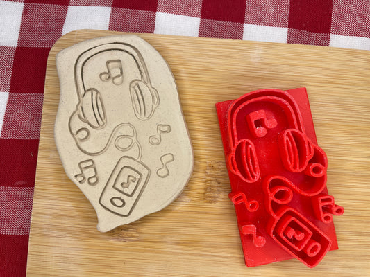 Headphones, Music player Pottery Stamp - Teenagers themed January 2025 Mystery Box, multiple sizes available