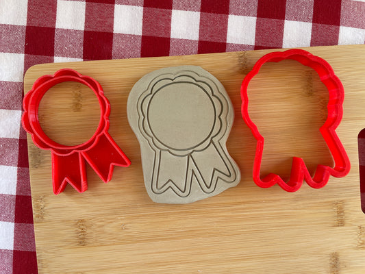 Award Ribbon Pottery Stamp with optional cookie cutter - August 2025 - Back to School themed mystery box, plastic 3D printed, multiple sizes