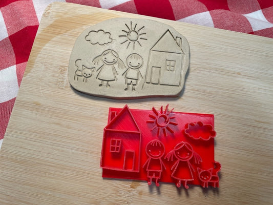 Kid’s Stick Figure Drawing pottery stamp - November 2023 mystery box, multiple sizes available