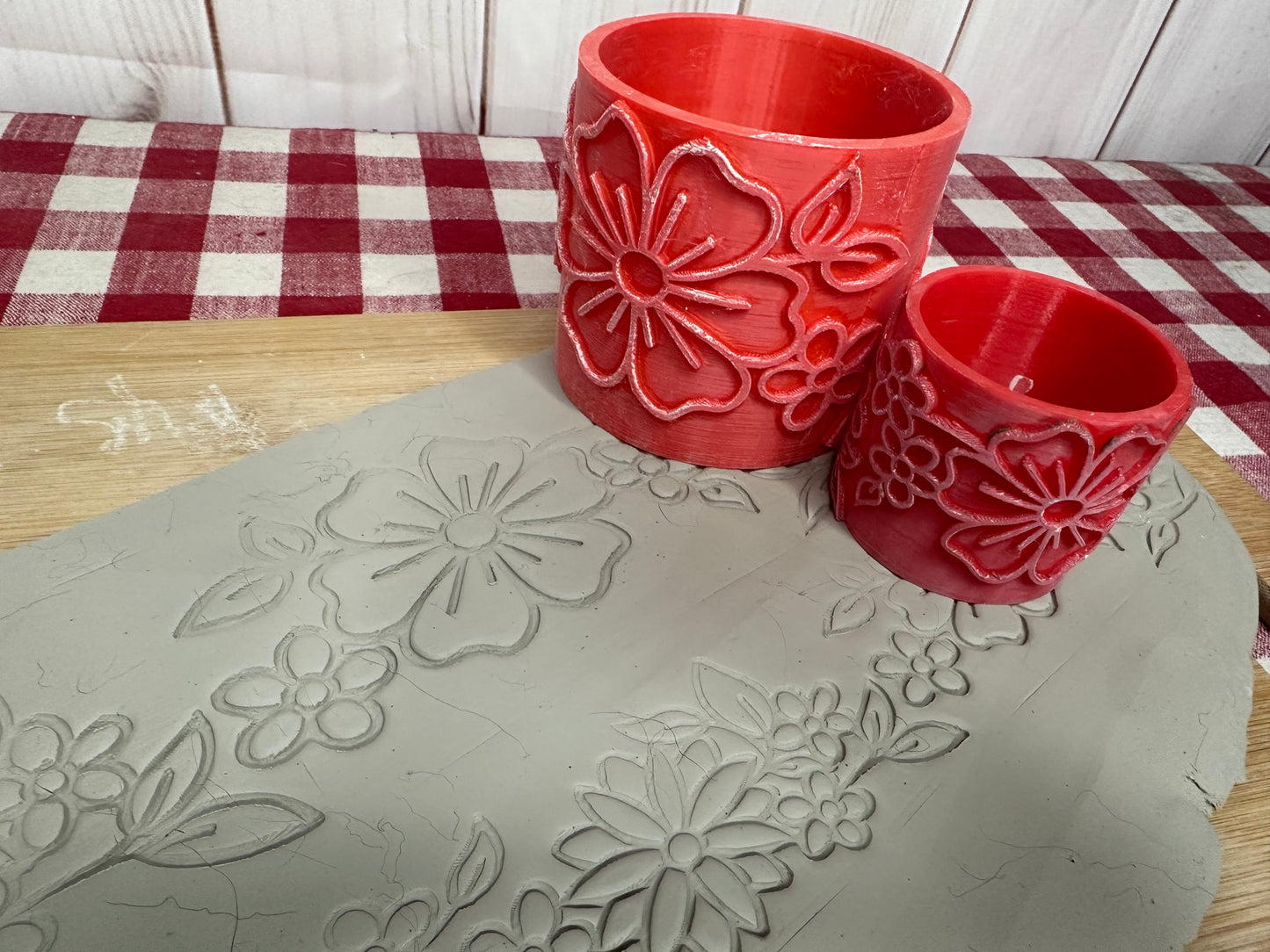 NEW size added - Flower Pottery Roller, Border Stamp - Repeating pattern, Plastic 3d printed